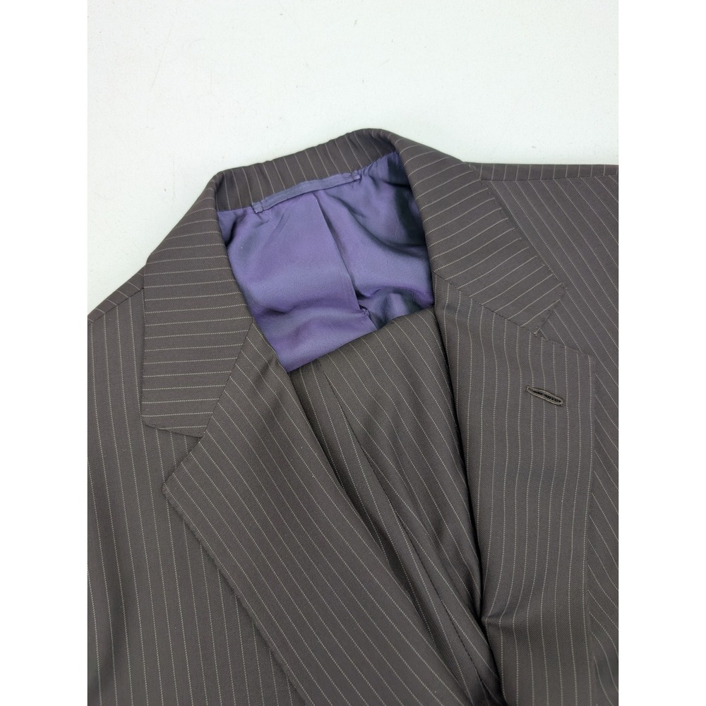 Ralph Lauren Purple Label Made In Italy Brown Pinstripe Wool 3pc Suit Mens 48L